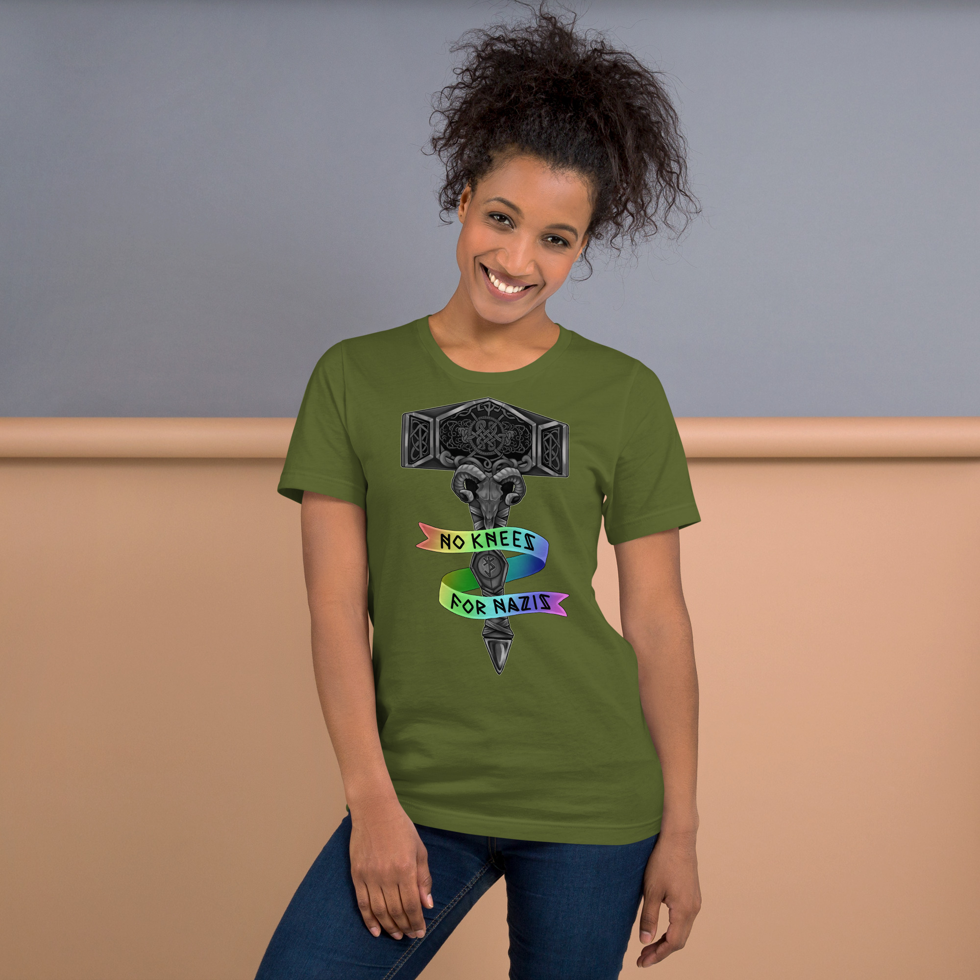 No Knees for Nazis (Rainbow) Unisex t-shirt - Image 5