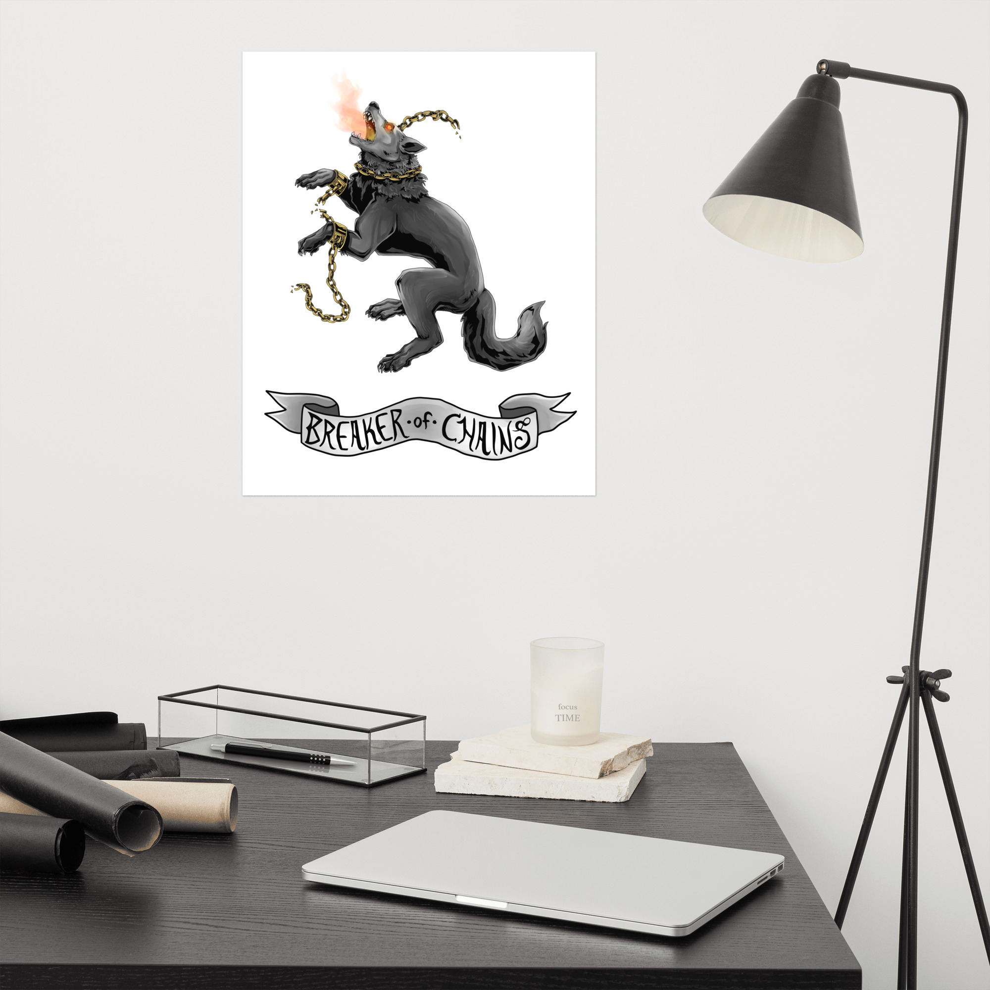 Fenrir, Breaker of Chains (Black and White banner) Poster