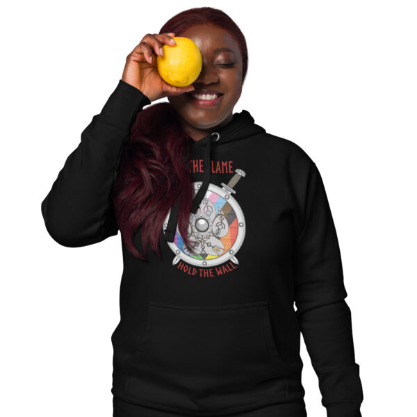 Keep the Flame Hold the Wall Progress Pride Shield Unisex Hoodie
