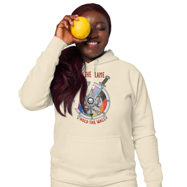 Keep the Flame Hold the Wall Progress Pride Shield Unisex Hoodie - Image 8