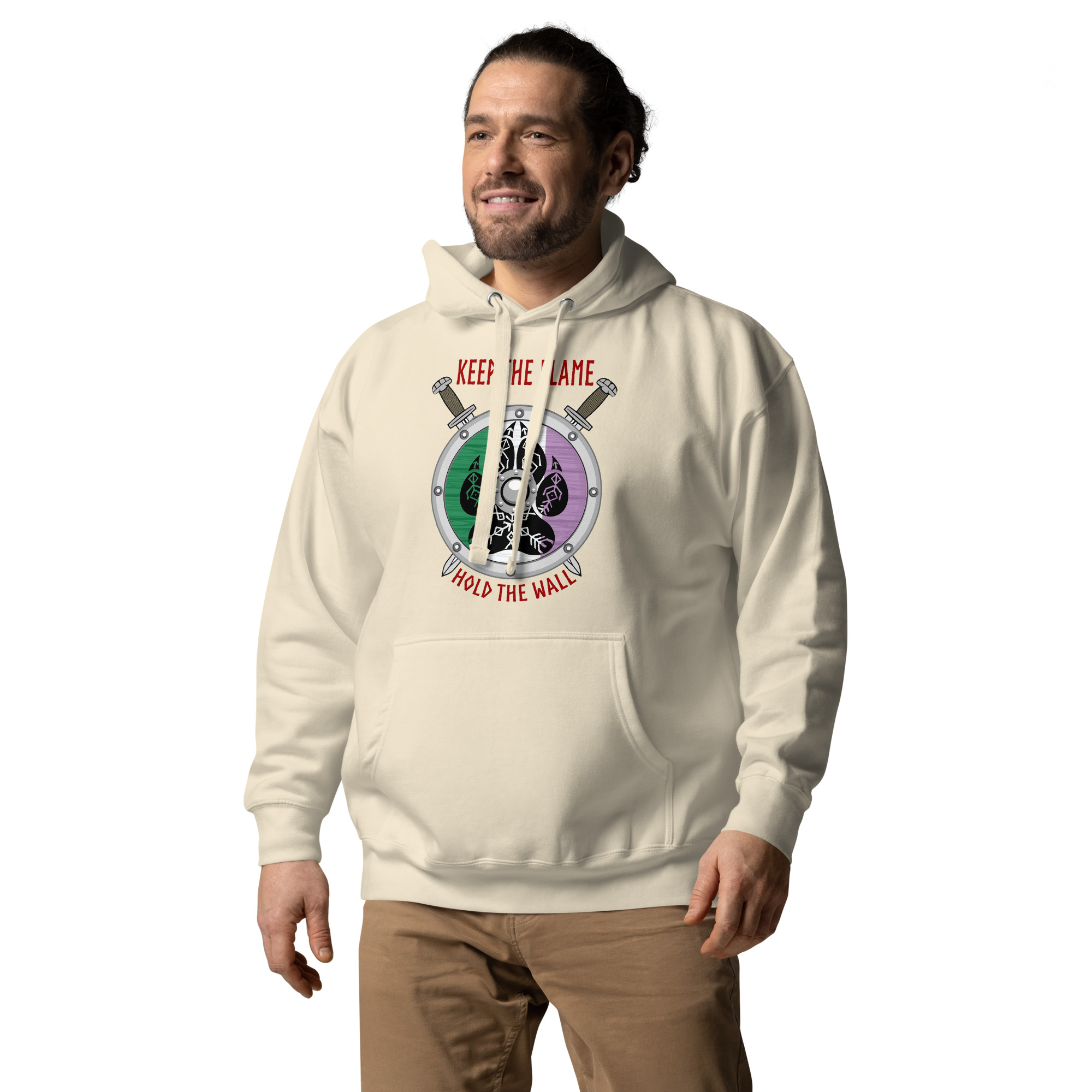 Keep the Flame Hold the Wall Genderqueer Pride Shield Unisex Hoodie - Image 8