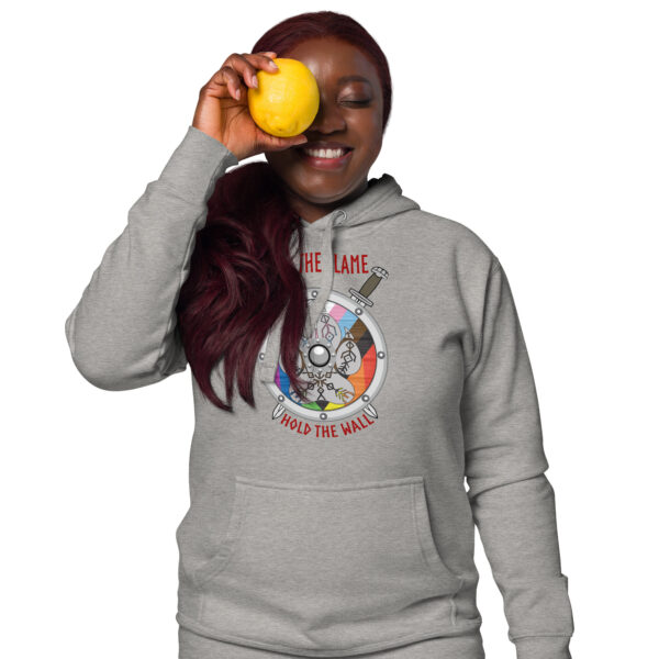 Keep the Flame Hold the Wall Progress Pride Shield Unisex Hoodie - Image 7