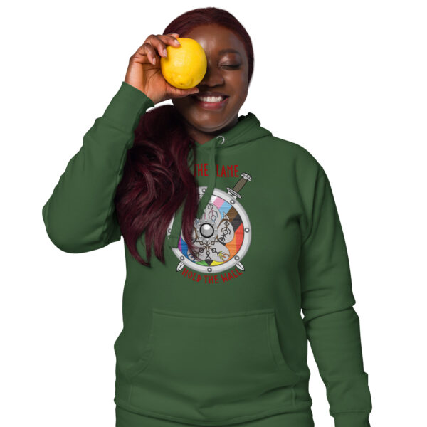 Keep the Flame Hold the Wall Progress Pride Shield Unisex Hoodie - Image 6