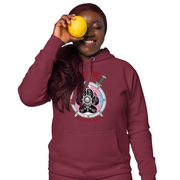 Keep the Flame Hold the Wall Transgender Pride Shield Unisex Hoodie - Image 2