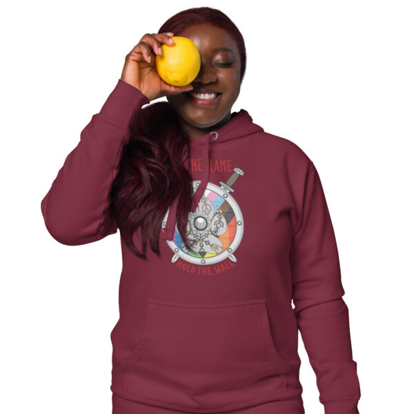 Keep the Flame Hold the Wall Progress Pride Shield Unisex Hoodie - Image 2