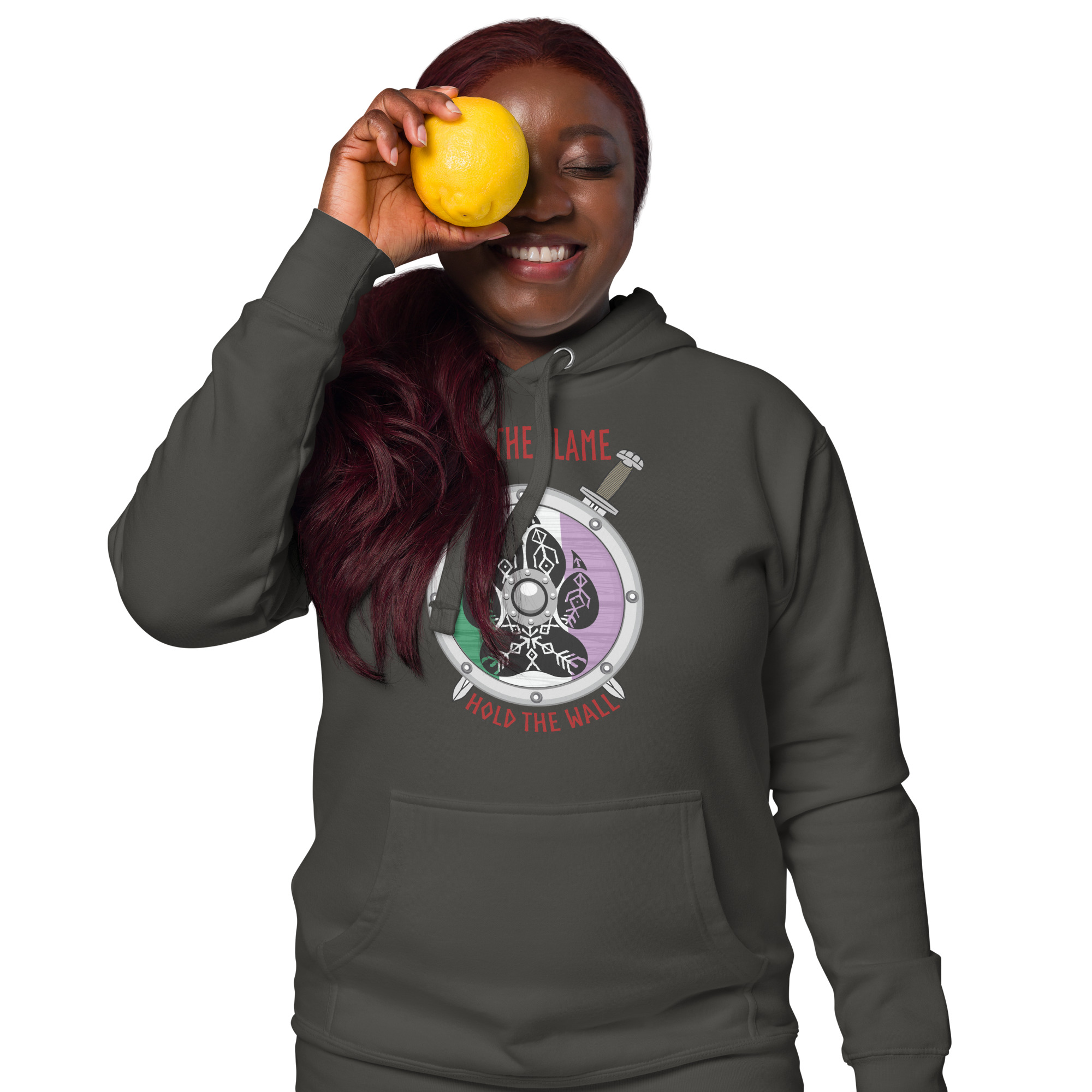 Keep the Flame Hold the Wall Genderqueer Pride Shield Unisex Hoodie - Image 3