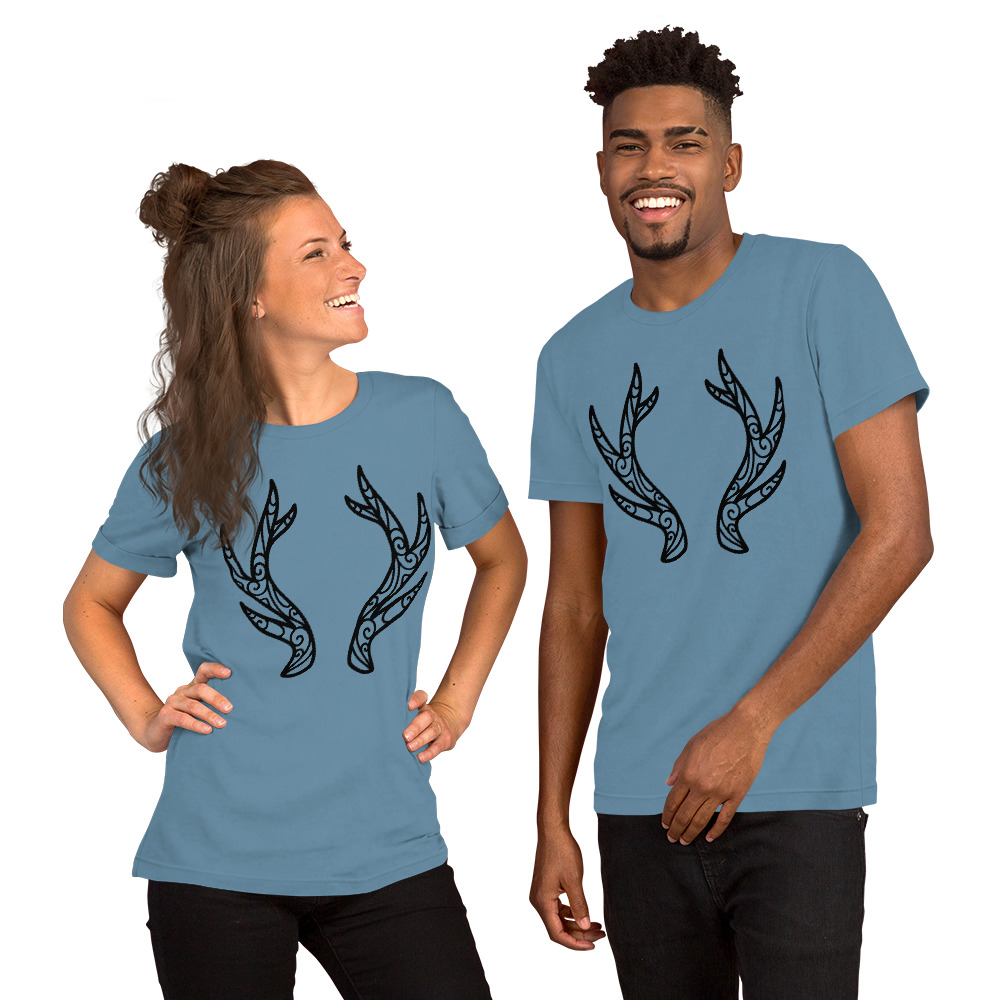 Swirled Antlers - Black Lines Unisex t-shirt - Image 2
